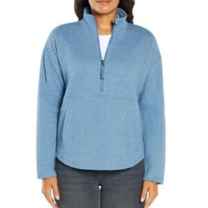 Eddie Bauer Womens Blue Quilted Half Zip Pullover Sweatshirt Sz XXL